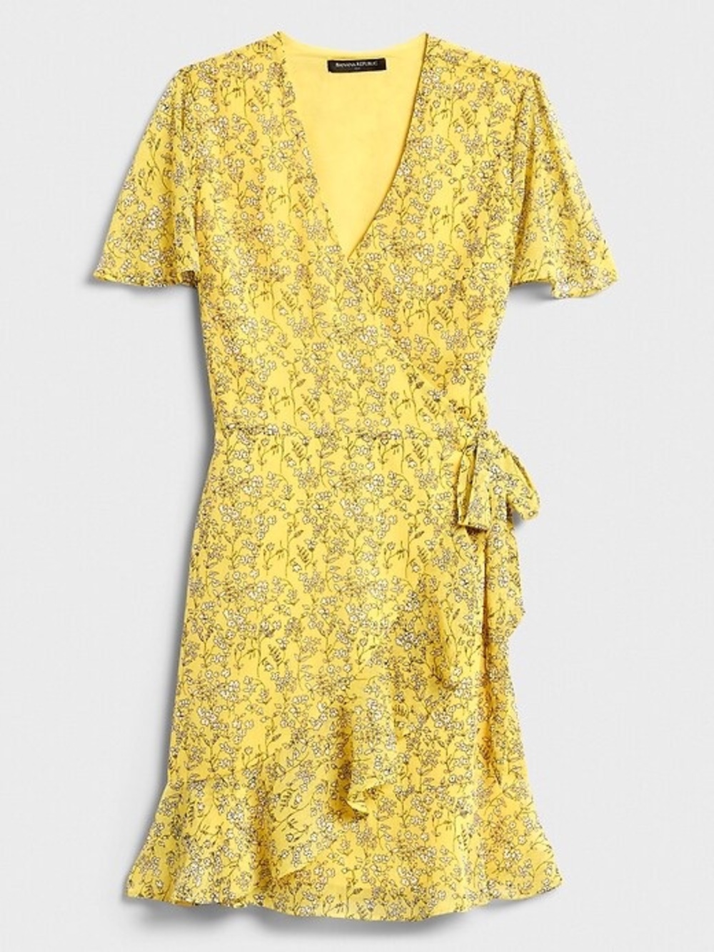 Banana Republic Yellow Floral Wrap Mini Dress